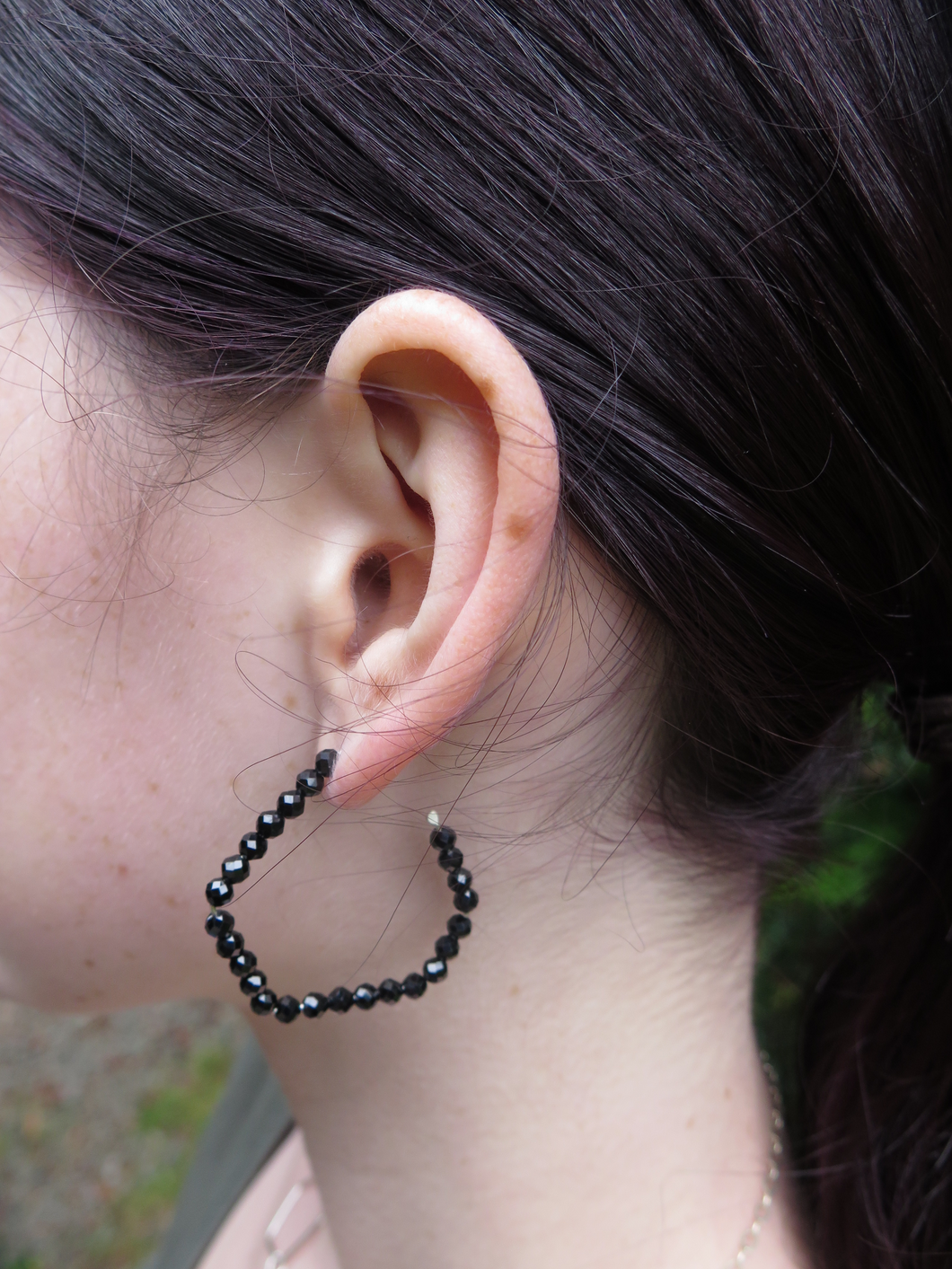 Black Spinel Geometric Hoop Earrings