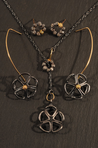waxberry pinwheel earrings and necklace